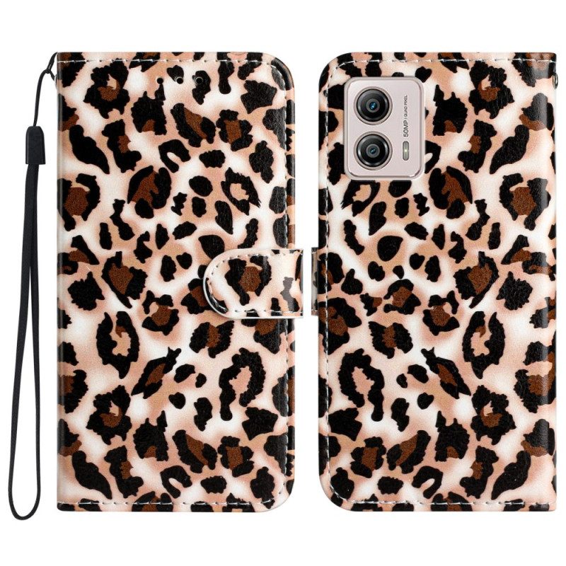 Flip Case voor Moto G73 5G Met Ketting Luipaardprint Met Bandjes