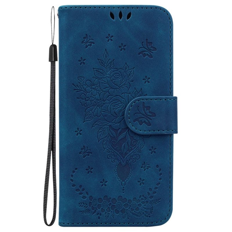 Flip Case voor Moto G73 5G Met Ketting Strappy Rozen En Vlinders