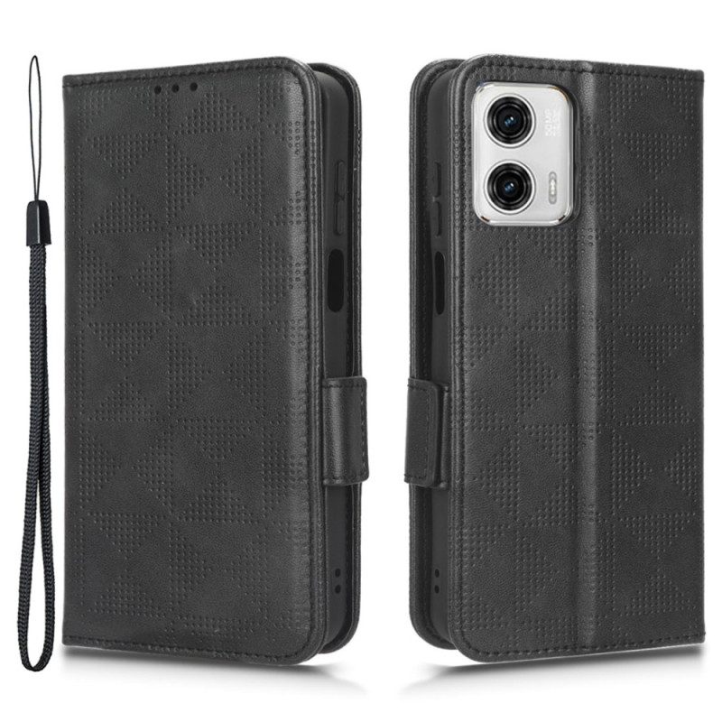 Folio-hoesje voor Moto G73 5G Bedrukte Driehoeken Met Lanyard