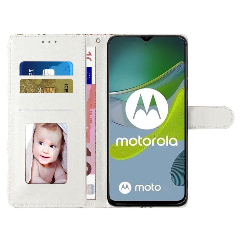 Folio-hoesje voor Moto G73 5G Met Ketting Blauwe Vlinder Met Riem