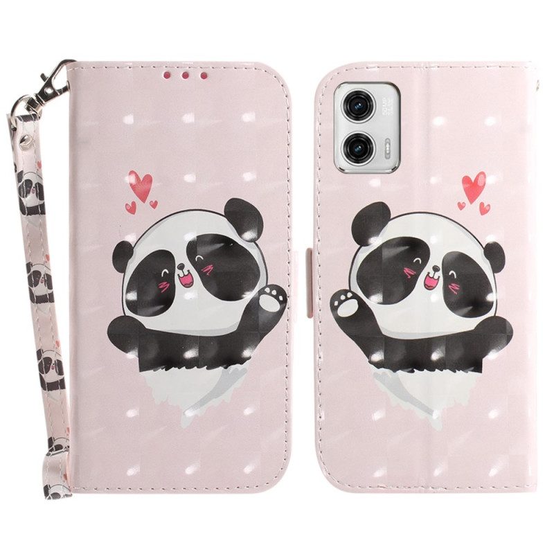 Folio-hoesje voor Moto G73 5G Met Ketting Panda Love Met Sleutelkoord