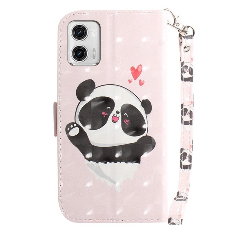 Folio-hoesje voor Moto G73 5G Met Ketting Panda Love Met Sleutelkoord