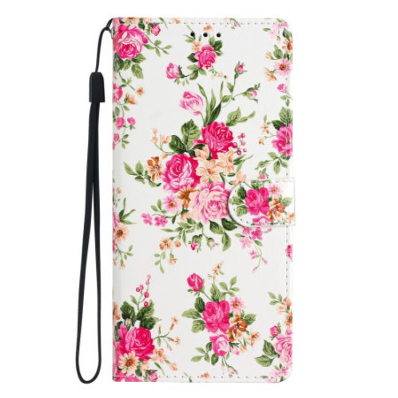 Folio-hoesje voor Moto G73 5G Met Ketting Riem Liberty Bloemen