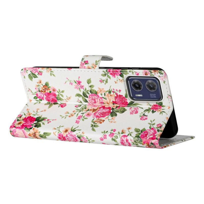 Folio-hoesje voor Moto G73 5G Met Ketting Riem Liberty Bloemen