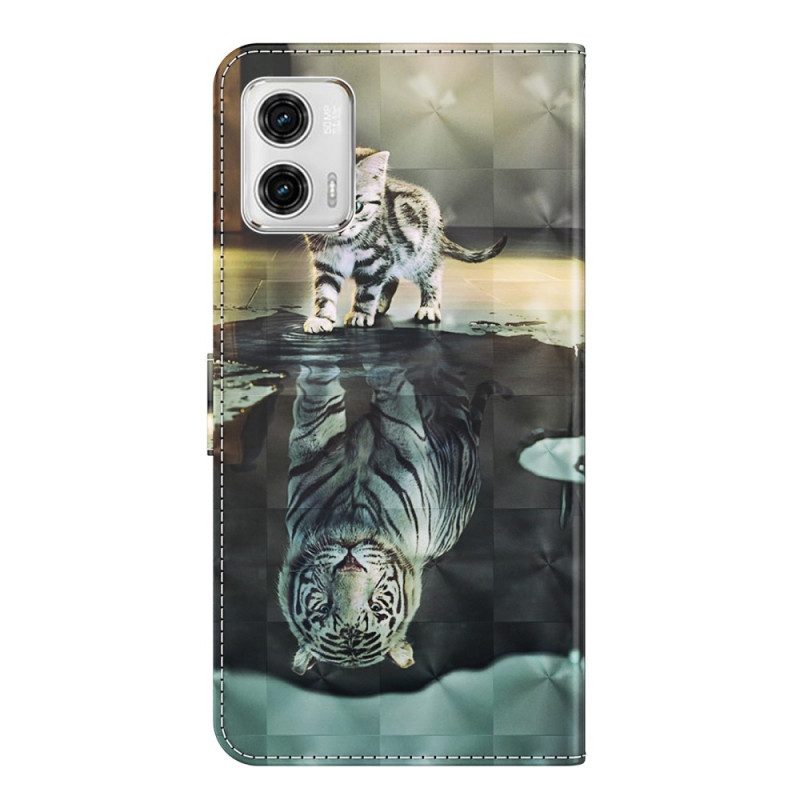 Folio-hoesje voor Moto G73 5G Met Ketting Strappy Kitten Droom