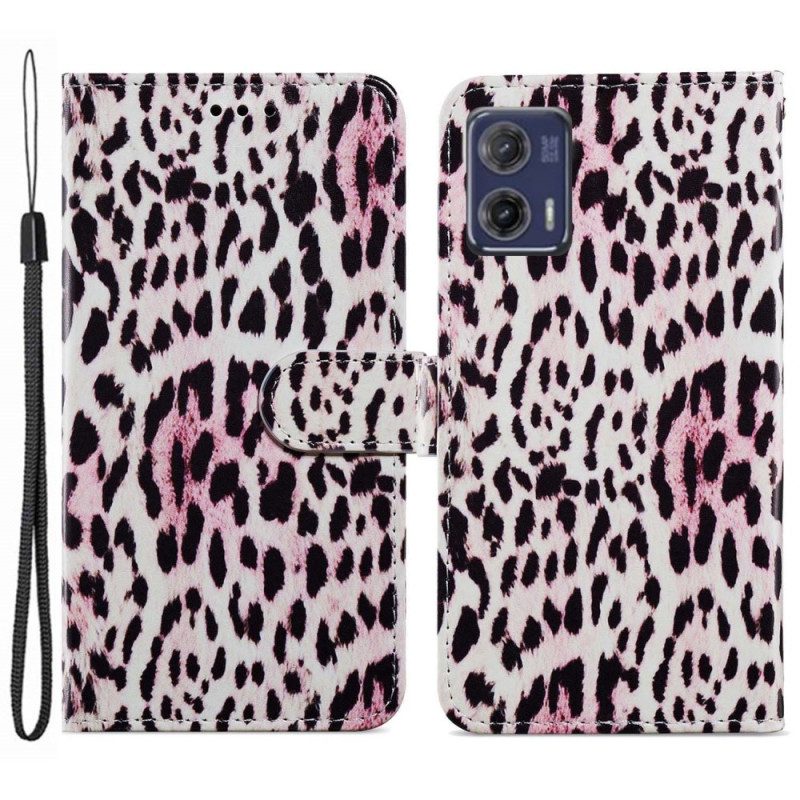 Folio-hoesje voor Moto G73 5G Met Ketting Strappy Leopard-stijl