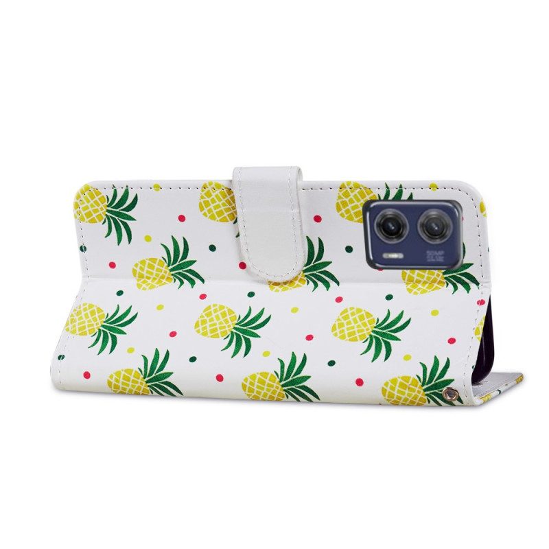 Leren Hoesje voor Moto G73 5G Met Ketting Ananas Met Bandjes