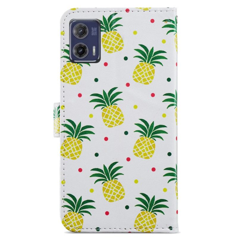 Leren Hoesje voor Moto G73 5G Met Ketting Ananas Met Bandjes