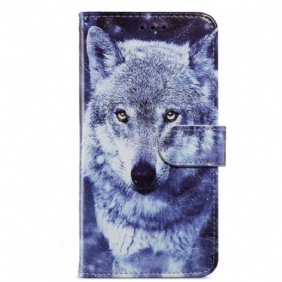 Leren Hoesje voor Moto G73 5G Met Ketting Lanyard Wolf