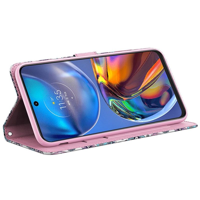 Leren Hoesje voor Moto G73 5G Met Ketting Paisley-patroon Met Bandjes