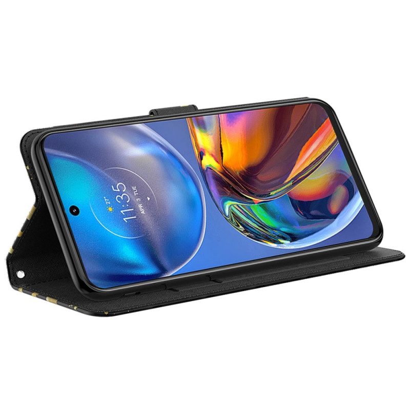 Leren Hoesje voor Moto G73 5G Met Ketting String Vlinders