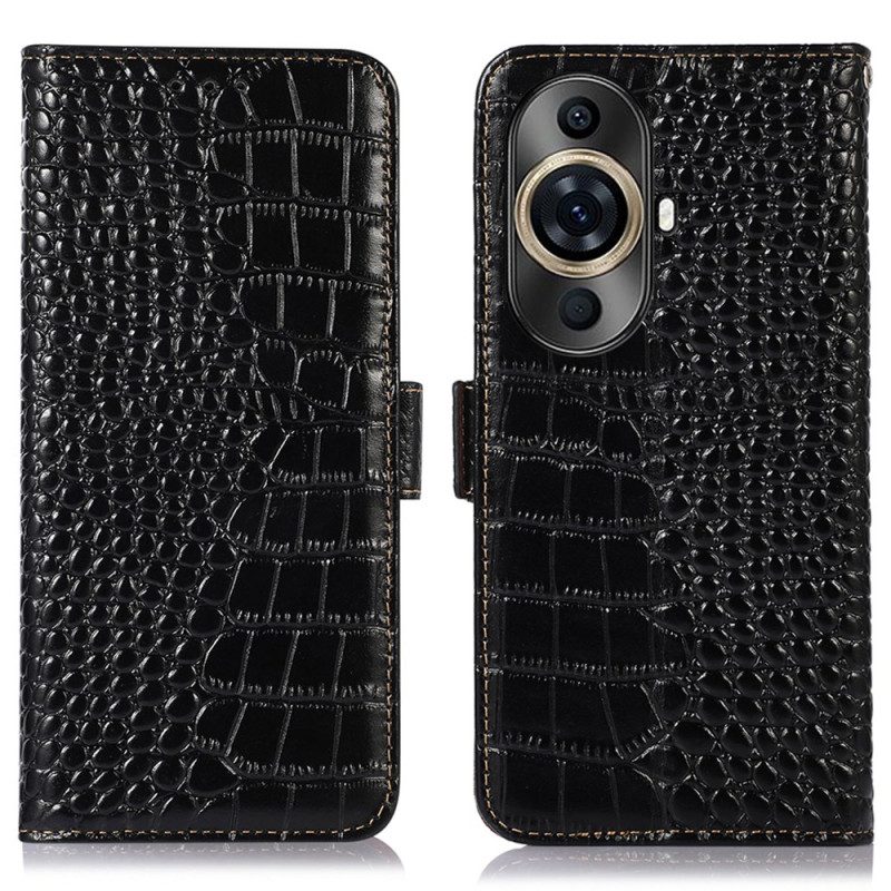 Flip Case Leren Huawei Nova 11 Pro Rfid-blokkering Met Krokodillentextuur