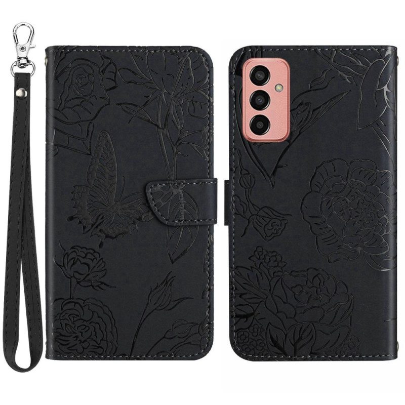 Folio-hoesje voor Samsung Galaxy M13 Discrete Vlinders En Lanyard