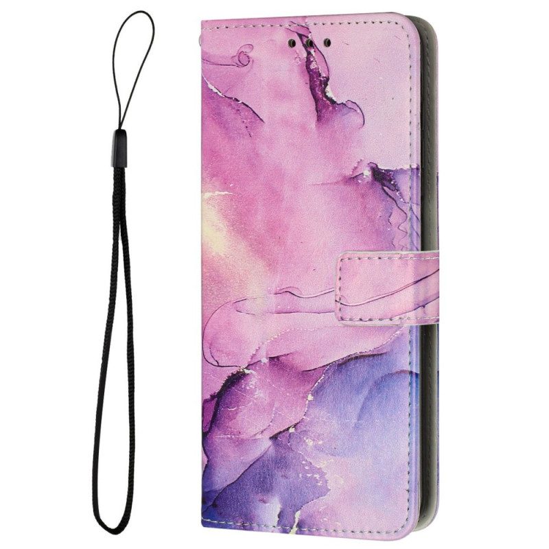 Folio-hoesje voor Samsung Galaxy M13 Marmer Met Lanyard