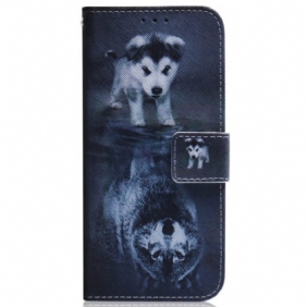 Folio-hoesje voor Samsung Galaxy M13 Met Ketting Strappy Puppy-droom