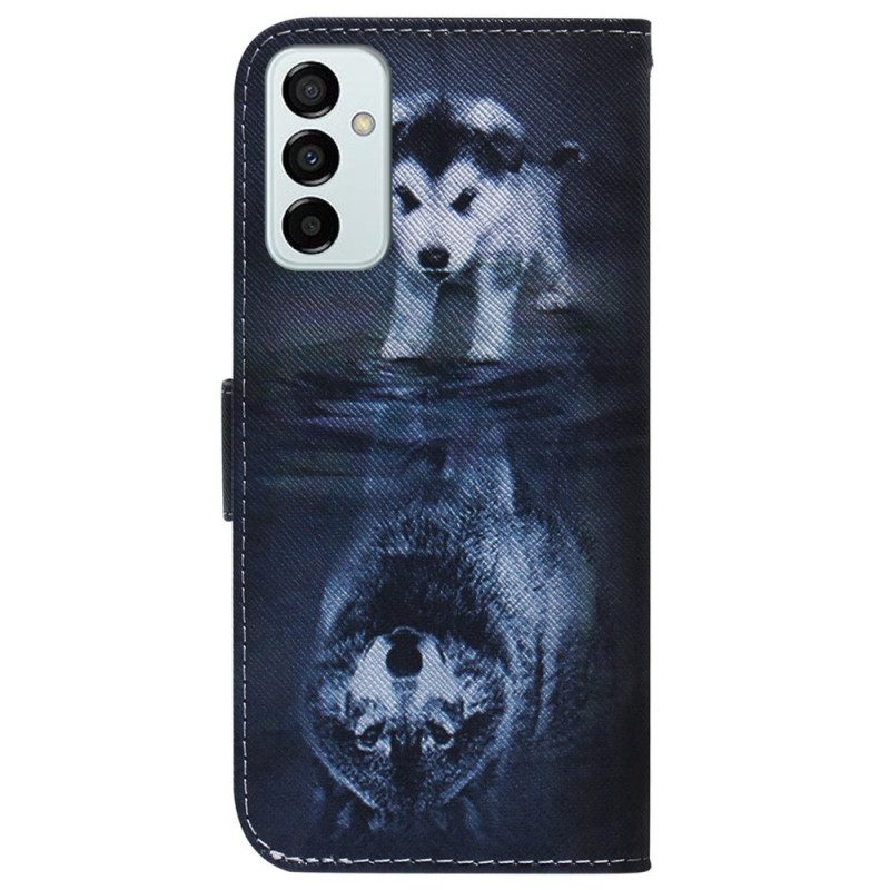 Folio-hoesje voor Samsung Galaxy M13 Met Ketting Strappy Puppy-droom