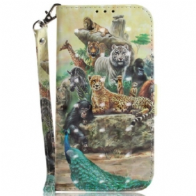 Folio-hoesje voor Samsung Galaxy M13 Met Ketting String Safari Dieren