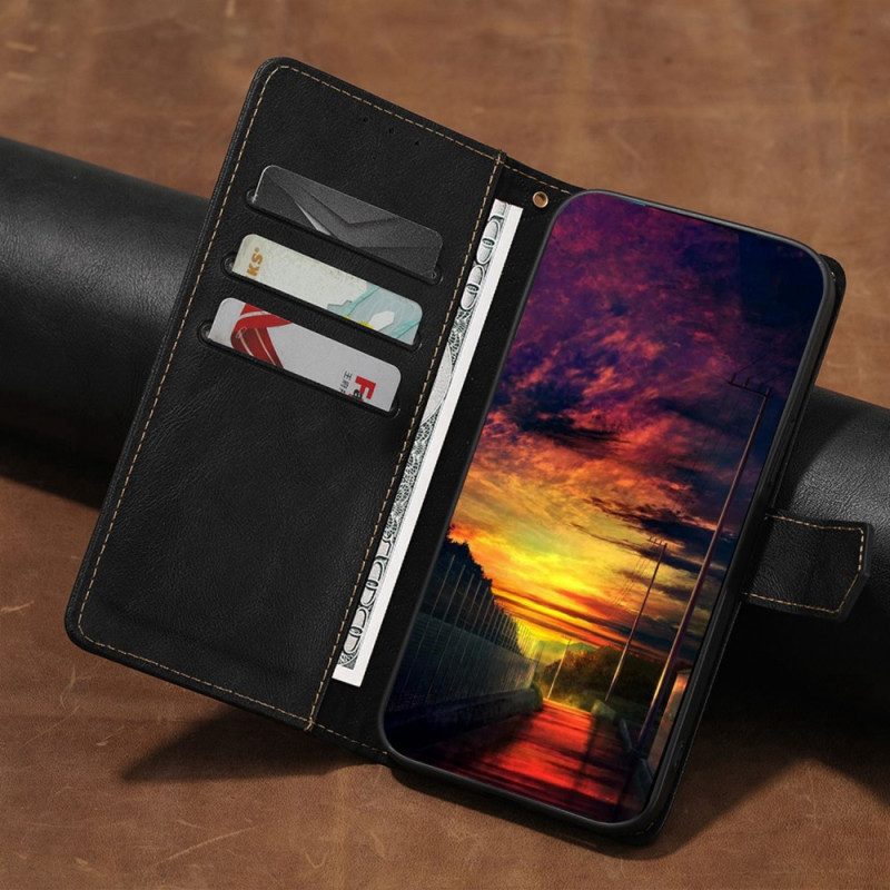 Folio-hoesje voor Samsung Galaxy M13 Vintage Kunstleer En Stiksels