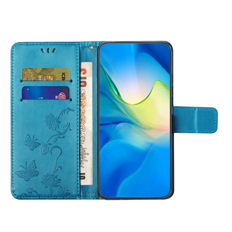 Leren Hoesje voor Samsung Galaxy M13 Met Ketting Strakke Bloemen