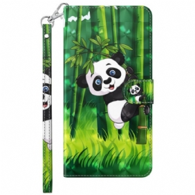 Leren Hoesje voor Samsung Galaxy M13 Panda En Bamboe Met Lanyard