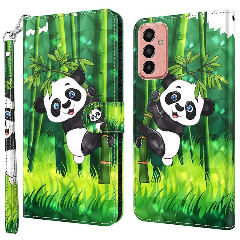 Leren Hoesje voor Samsung Galaxy M13 Panda En Bamboe Met Lanyard