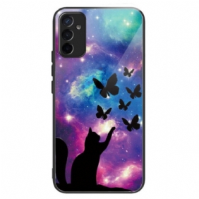 Telefoonhoesje voor Samsung Galaxy M13 Gehard Glas Kat En Vlinders