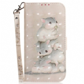 Flip Case voor Samsung Galaxy A54 5G Met Ketting Stapel Hamsters In Lanyard