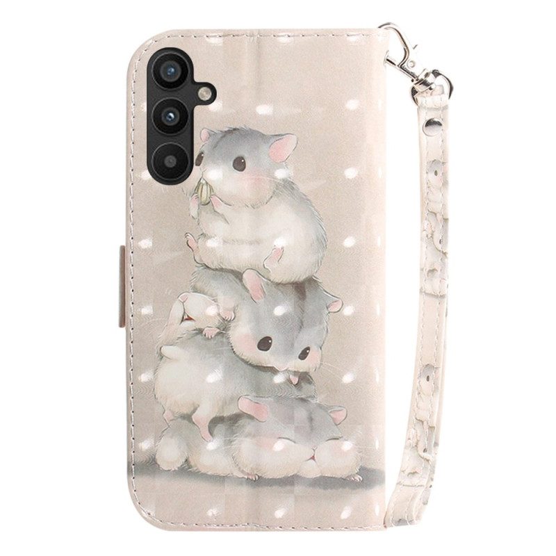 Flip Case voor Samsung Galaxy A54 5G Met Ketting Stapel Hamsters In Lanyard