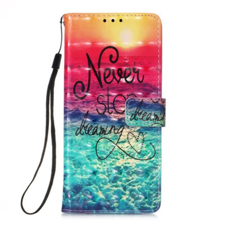 Flip Case voor Samsung Galaxy A54 5G Met Ketting Stop Nooit Met Dromen Strappy