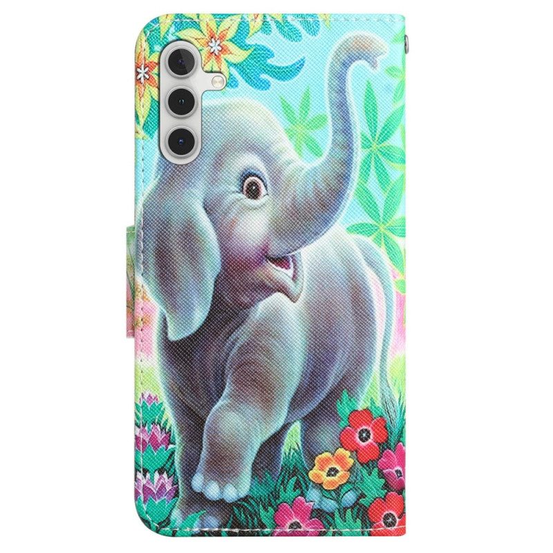 Flip Case voor Samsung Galaxy A54 5G Met Ketting Vrolijke Olifant Met Lanyard