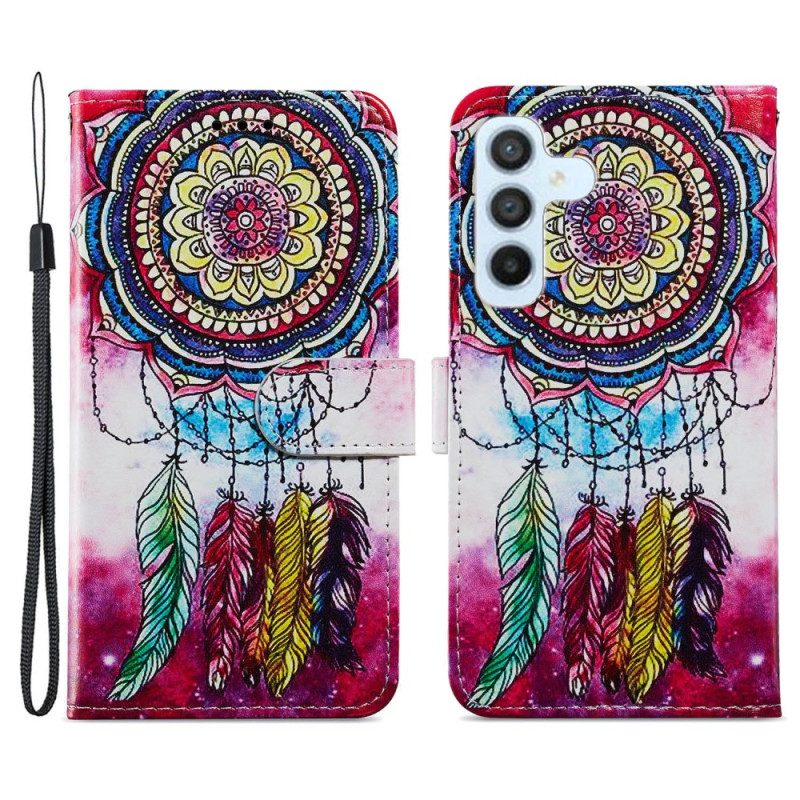 Folio-hoesje voor Samsung Galaxy A54 5G Met Ketting Aquarel Dromenvanger Met Riem