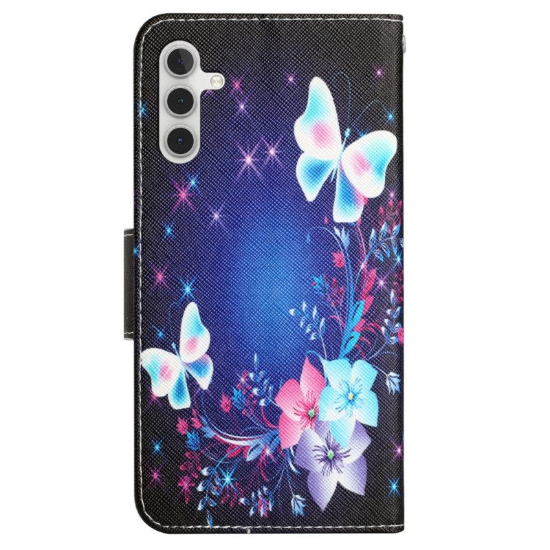 Folio-hoesje voor Samsung Galaxy A54 5G Met Ketting Fairy Vlinders Met Lanyard