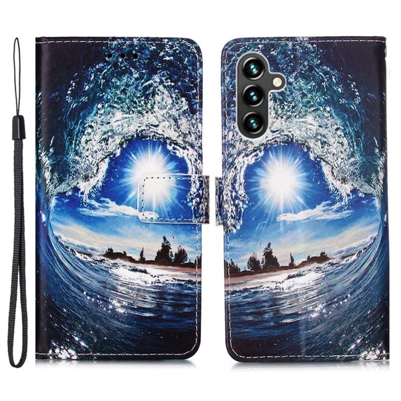 Folio-hoesje voor Samsung Galaxy A54 5G Met Ketting Ik Hou Van De Stringgolf