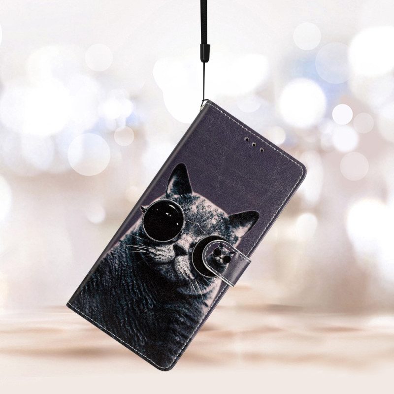 Folio-hoesje voor Samsung Galaxy A54 5G Met Ketting Kat Strappy Bril