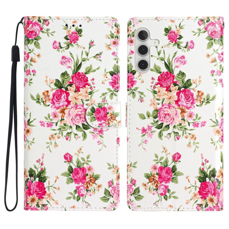 Folio-hoesje voor Samsung Galaxy A54 5G Met Ketting Riem Liberty Bloemen