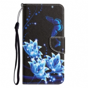 Folio-hoesje voor Samsung Galaxy A54 5G Met Ketting Vlinders 's Nachts Strappy