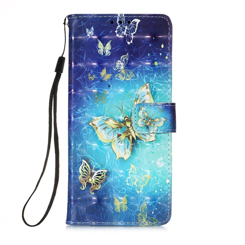 Folio-hoesje voor Samsung Galaxy A54 5G Met Ketting Vlucht Van Vlinders In Lanyard