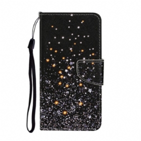 Folio-hoesje voor Samsung Galaxy A54 5G Met Ketting Zwarte Onderkant En Glitterbandjes