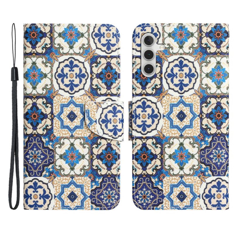 Leren Hoesje voor Samsung Galaxy A54 5G Met Ketting Bandjes Patchwork