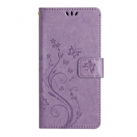 Leren Hoesje voor Samsung Galaxy A54 5G Met Ketting Bloemen En Vlinders Met Riem