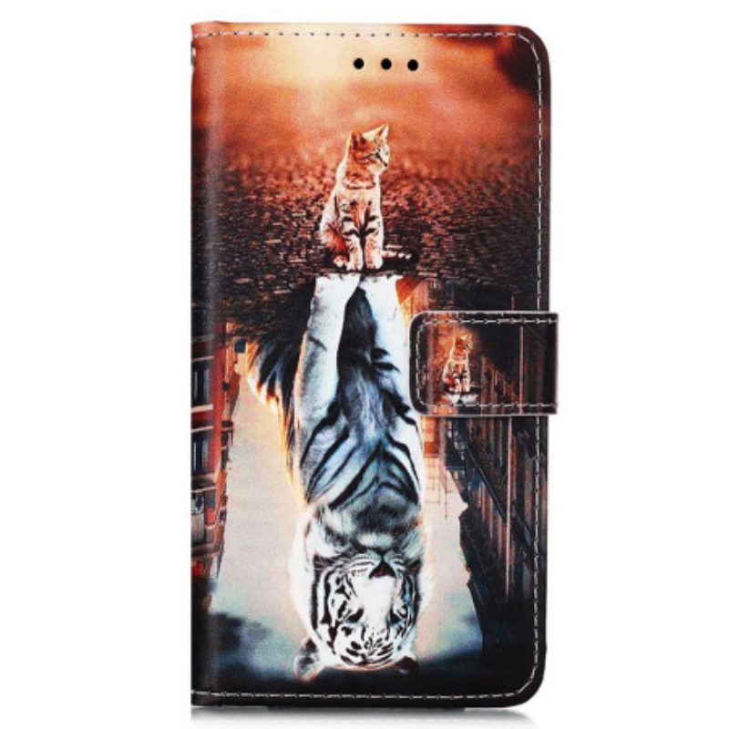 Leren Hoesje voor Samsung Galaxy A54 5G Met Ketting Strappy Kitten Droom