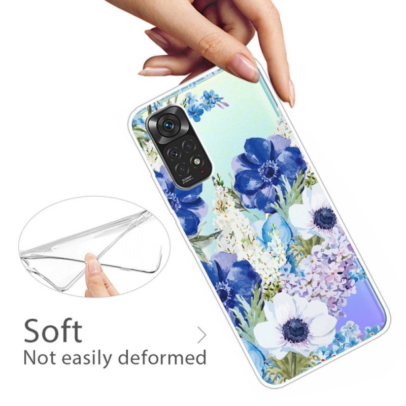 Telefoonhoesje voor Xiaomi Redmi Note 11 / 11S Naadloze Aquarel Blauwe Bloemen