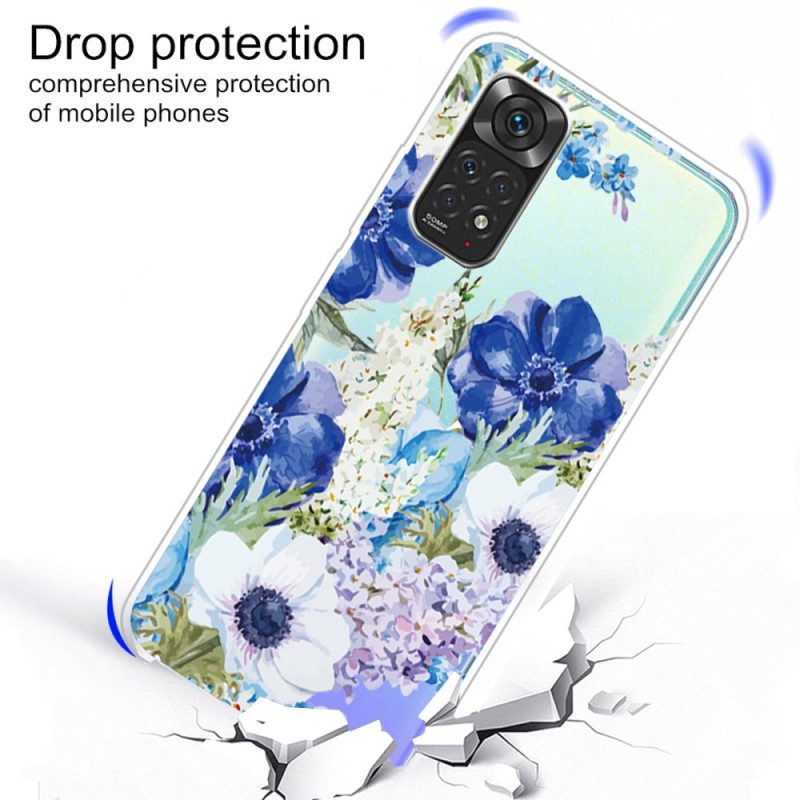 Telefoonhoesje voor Xiaomi Redmi Note 11 / 11S Naadloze Aquarel Blauwe Bloemen