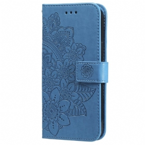 Flip Case Leren Oneplus 12 5g Bandje Met Bloemenmotief