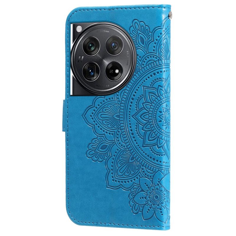 Flip Case Leren Oneplus 12 5g Bandje Met Bloemenmotief