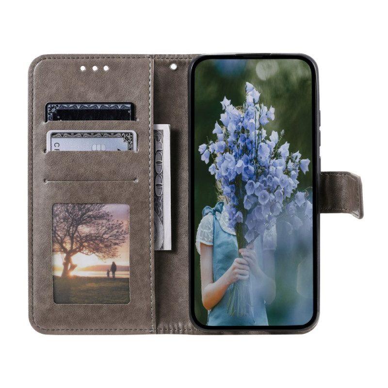 Flip Case Leren Oneplus 12 5g Bloemenmandala Met Koord