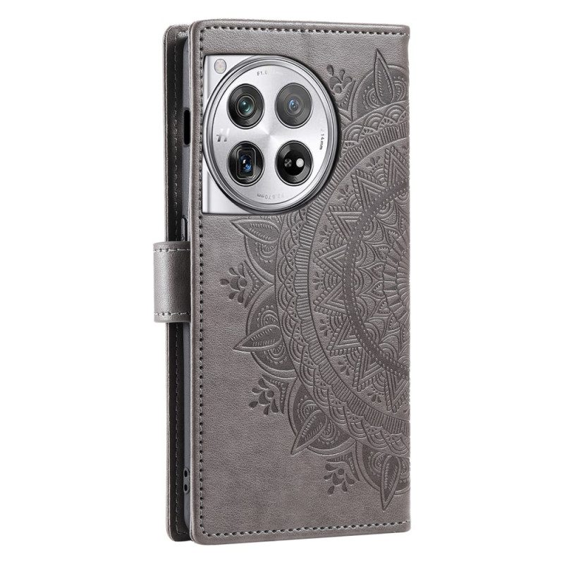 Flip Case Leren Oneplus 12 5g Bloemenmandala Met Koord