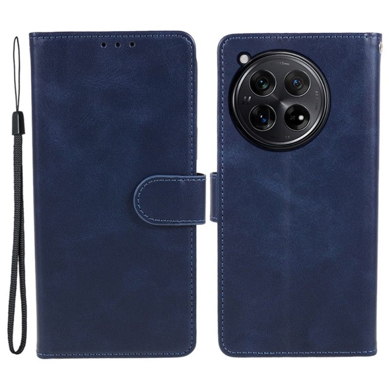 Leren Hoesje Voor Oneplus 12 5g Gladde Textuur Met Riem