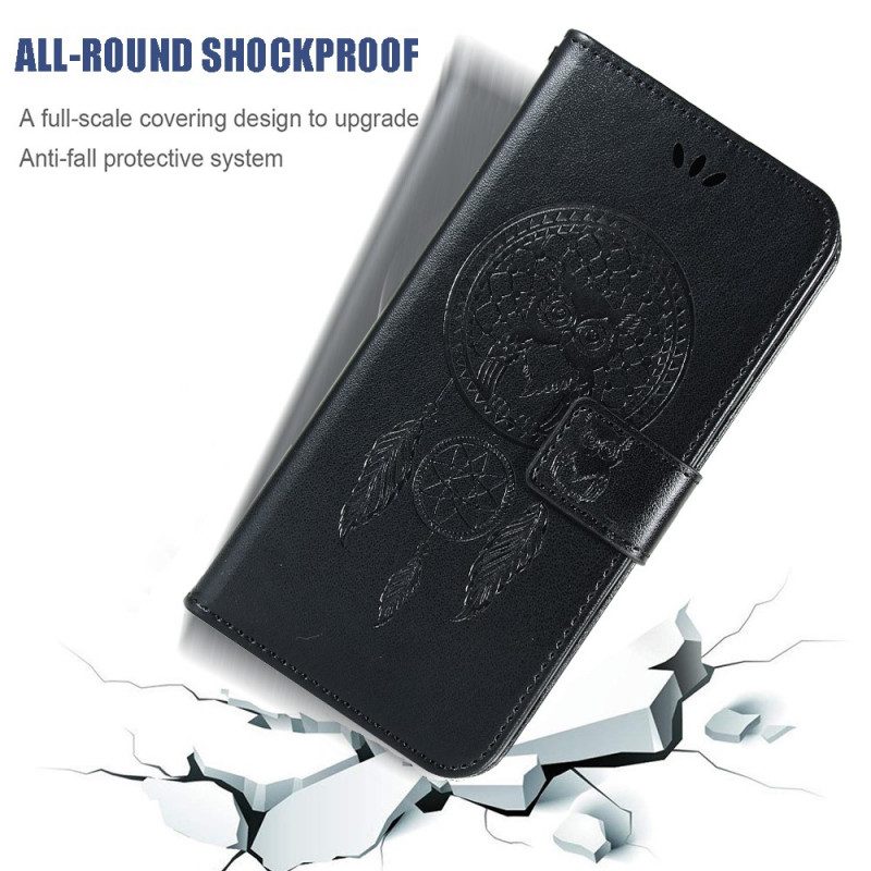 Flip Case voor Samsung Galaxy S22 Plus 5G Dromenvanger Uil Met Leereffect