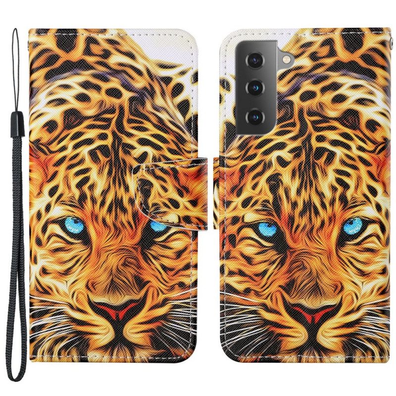 Flip Case voor Samsung Galaxy S22 Plus 5G Tijger Met Lanyard